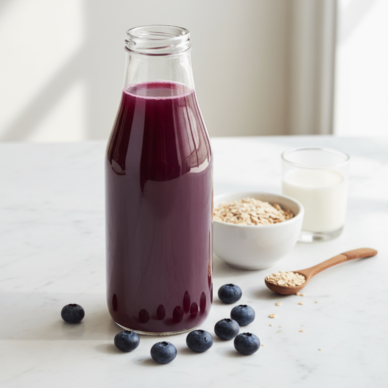 blueberry juice in a clear bottle