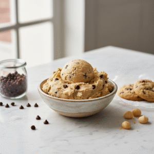 Edible eggless cookie dough - A delicious scoop of cookie dough with chocolate chips