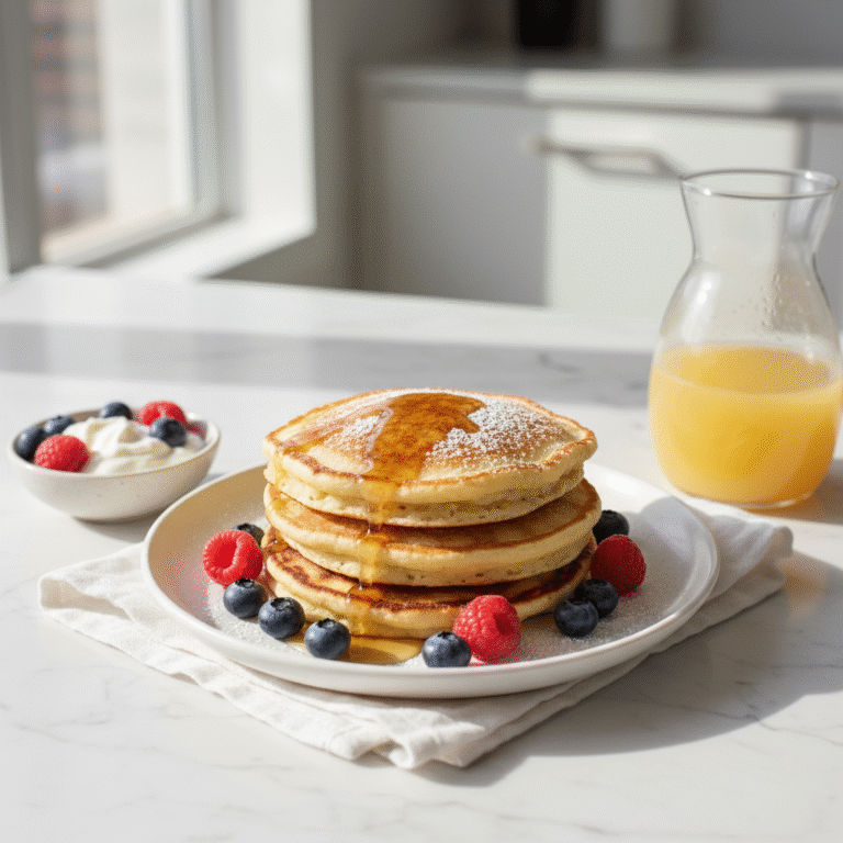 gluten free pancakes - Stack of fluffy golden-brown pancakes