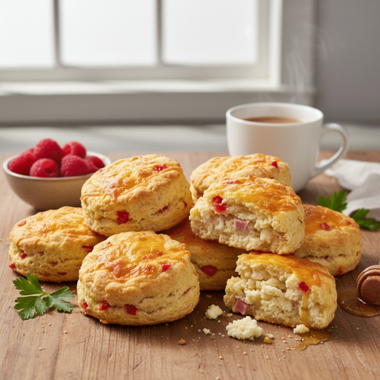 high-protein cottage cheese breakfast biscuits - golden brown biscuits with melted cheese topping on a wooden board