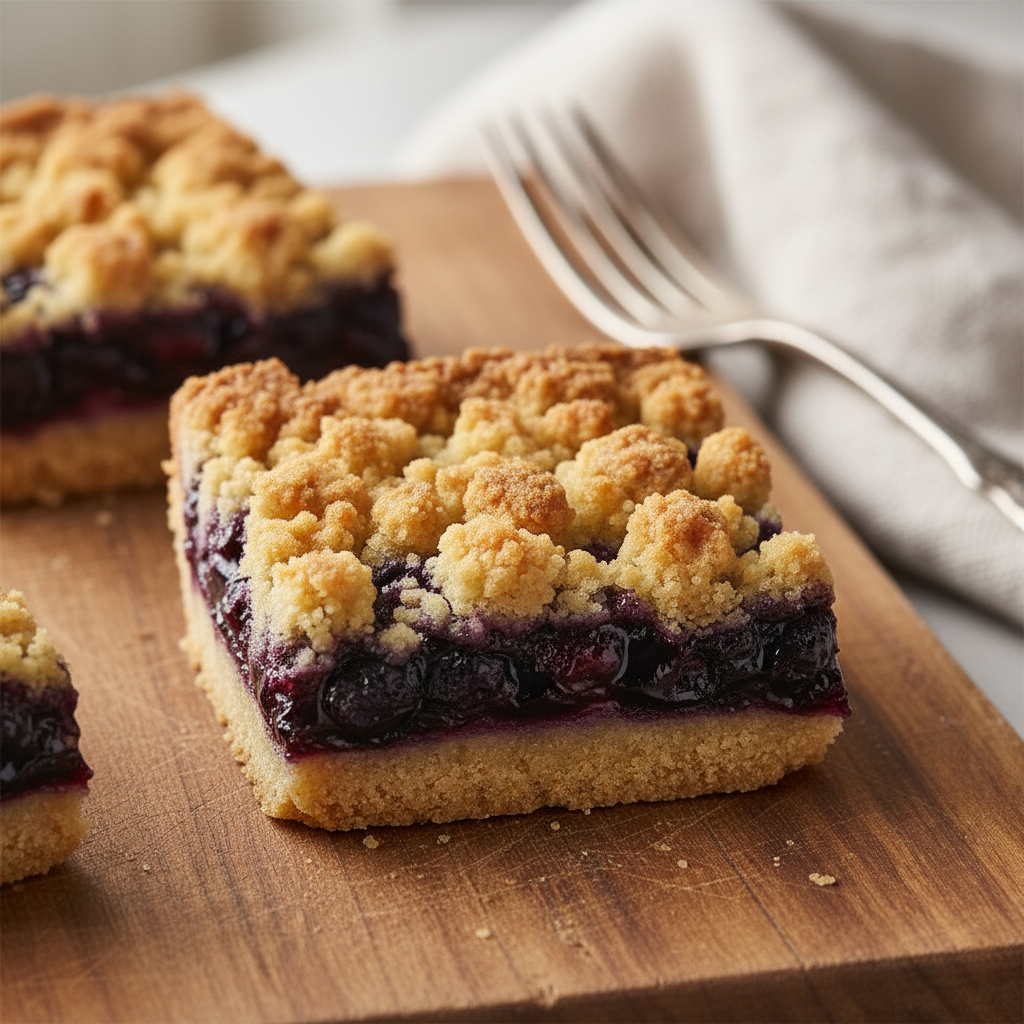 Blueberry Crumb Bars - macro texture close-up - detailed view of crumbly top and fruit filling