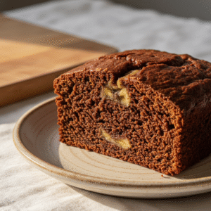 Eggless Chocolate Banana Cake - close-up shot - appetizing slice with moist crumb