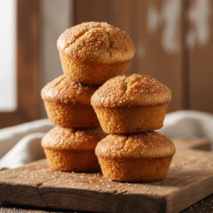Eggless Cinnamon Sugar Donut Muffins - macro shot - appetizing golden-brown, sugar-crusted muffins