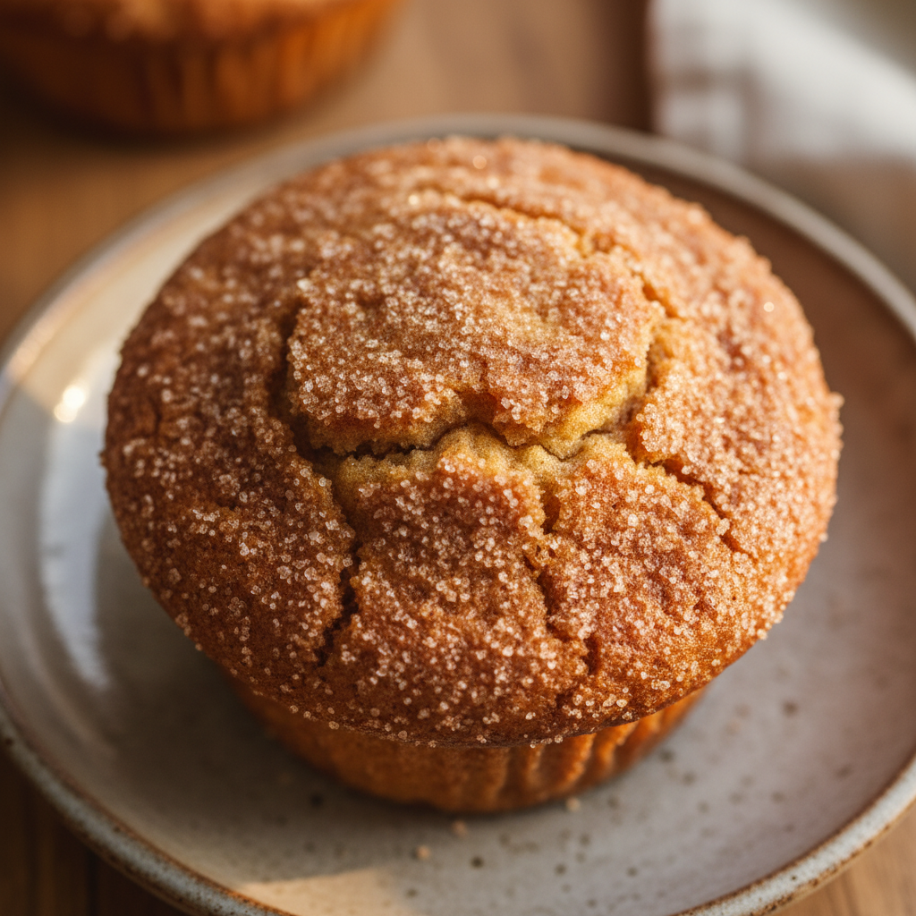 Eggless Cinnamon Sugar Donut Muffins - macro texture close-up - crisp sugar crust