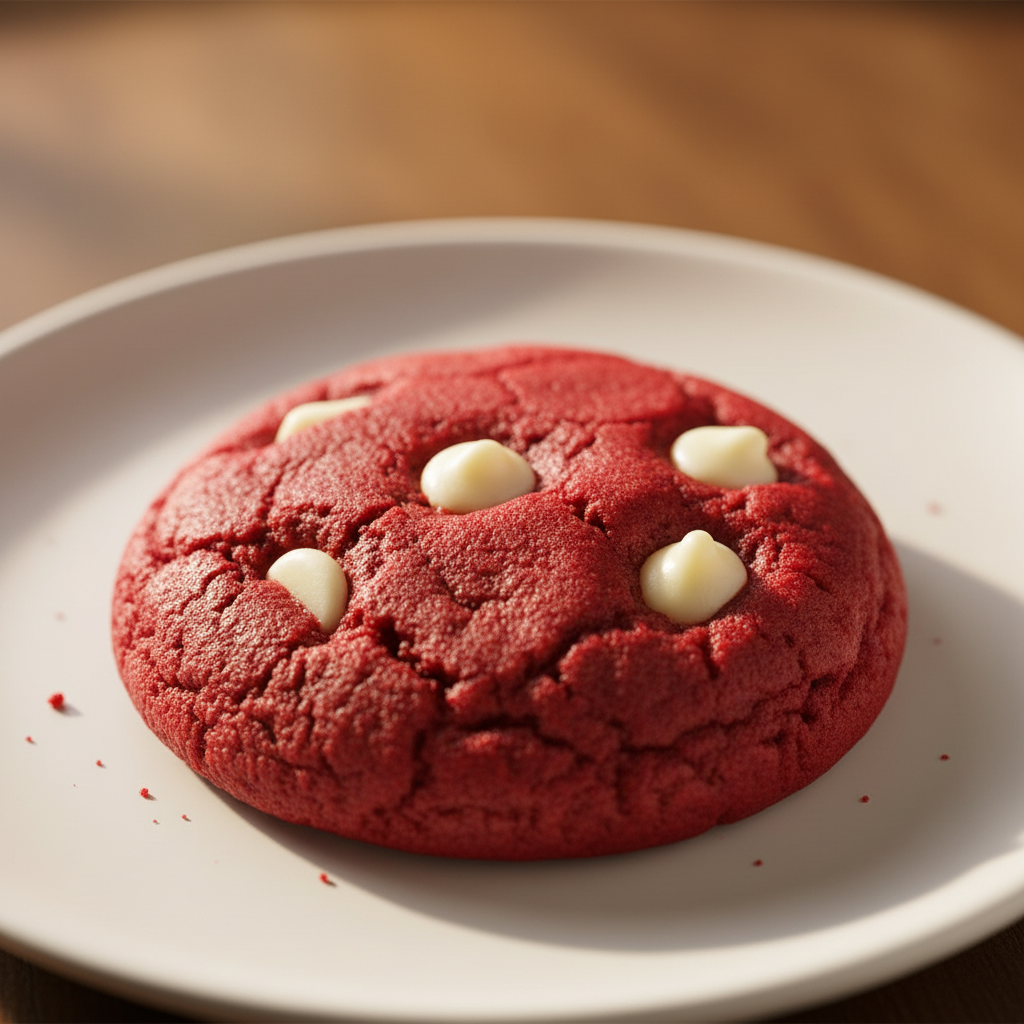 Eggless Red Velvet Kookie - macro texture close-up - detailed view of soft cookie with chocolate chips