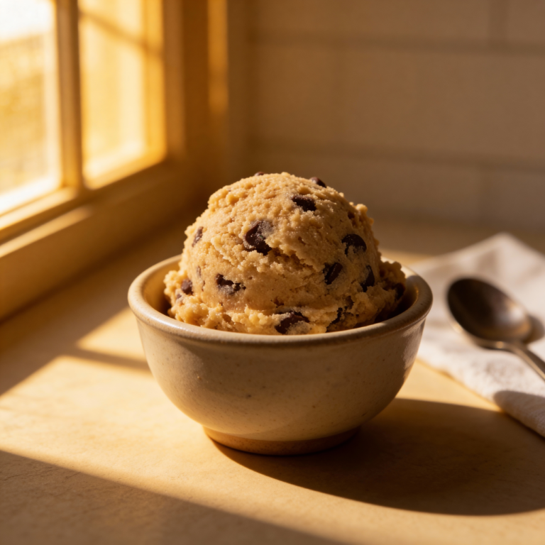 Edible Cookie Dough - scoop in bowl - crumbly texture with chocolate chips