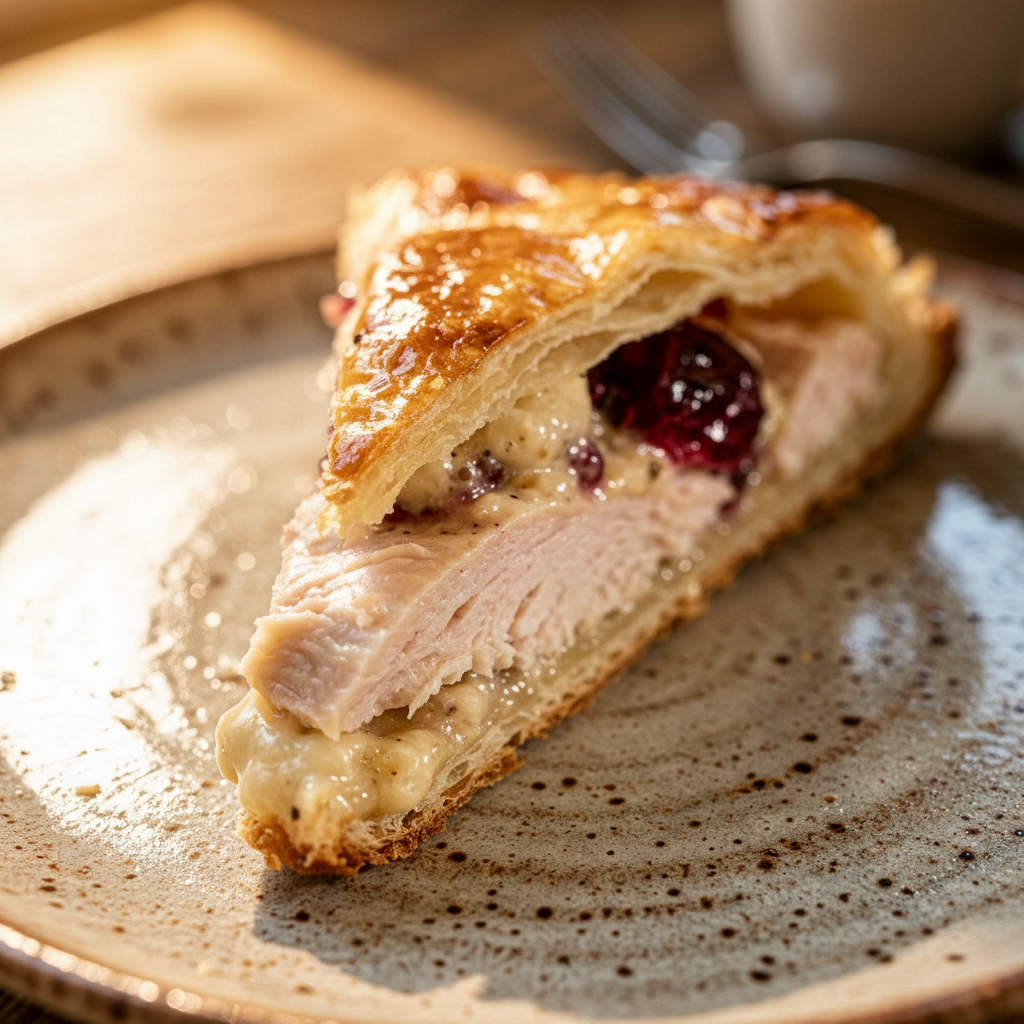 Turkey Cranberry Crescent Ring - creamy filling detail - golden flaky crust texture