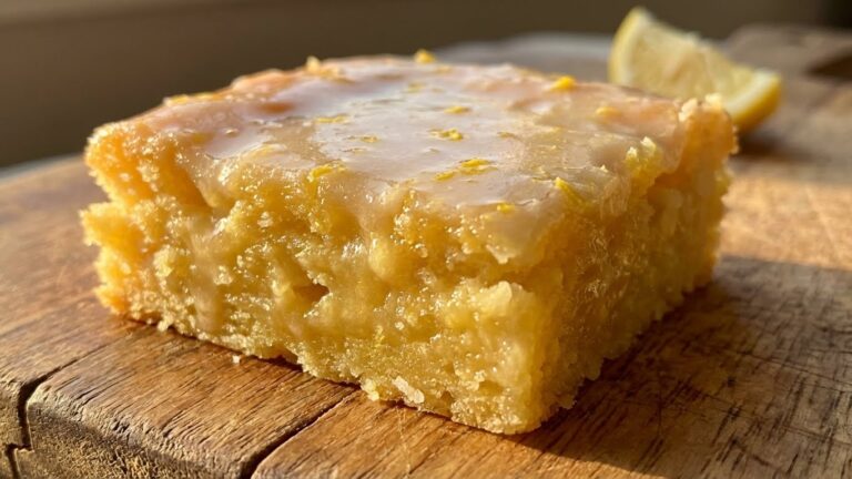 Lemon Brownie Recipe - extreme macro detail - smooth lemon glaze and moist fudgy crumb