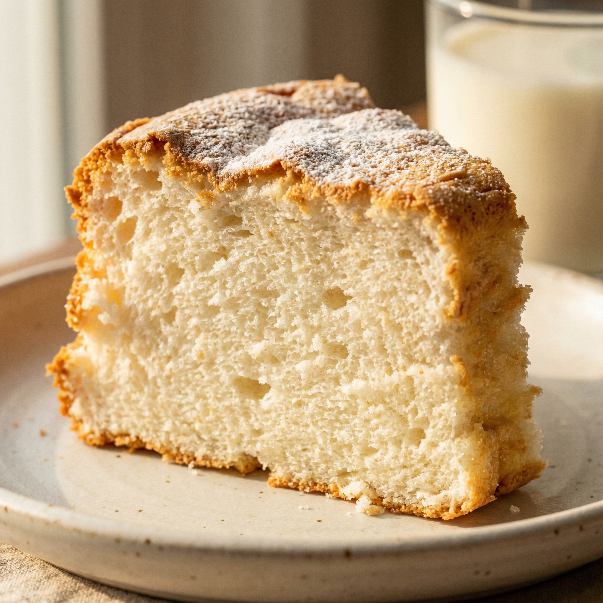 Angel Food Cake - light and airy slice - dusted with powdered sugar