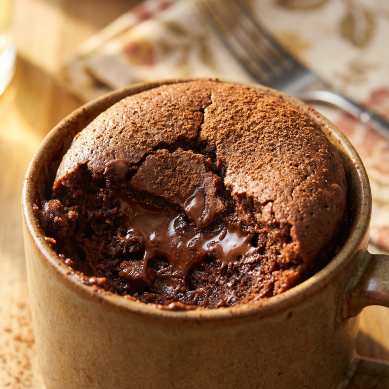 Chocolate Mug Cake - fudgy interior with melted chips - warm and moist close-up