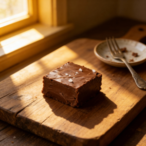 Easy 5 Minute Vegan Fudge - rich, dense, square of chocolate fudge - smooth surface, firm texture