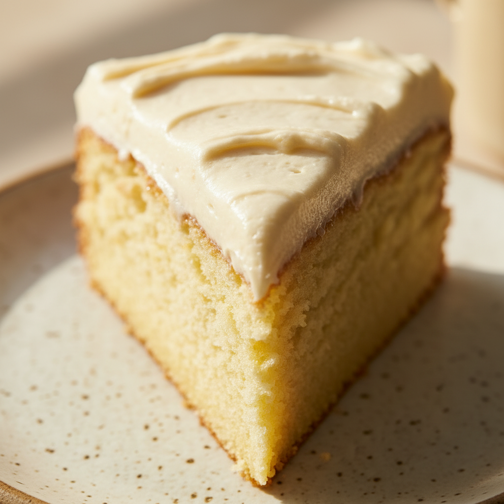 Easy Eggless Cake Recipe - extreme macro detail - moist vanilla cake cross-section with layers