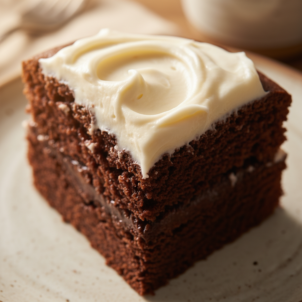 Eggless Cake Recipe Without Oven - extreme macro detail of moist chocolate crumb and creamy frosting