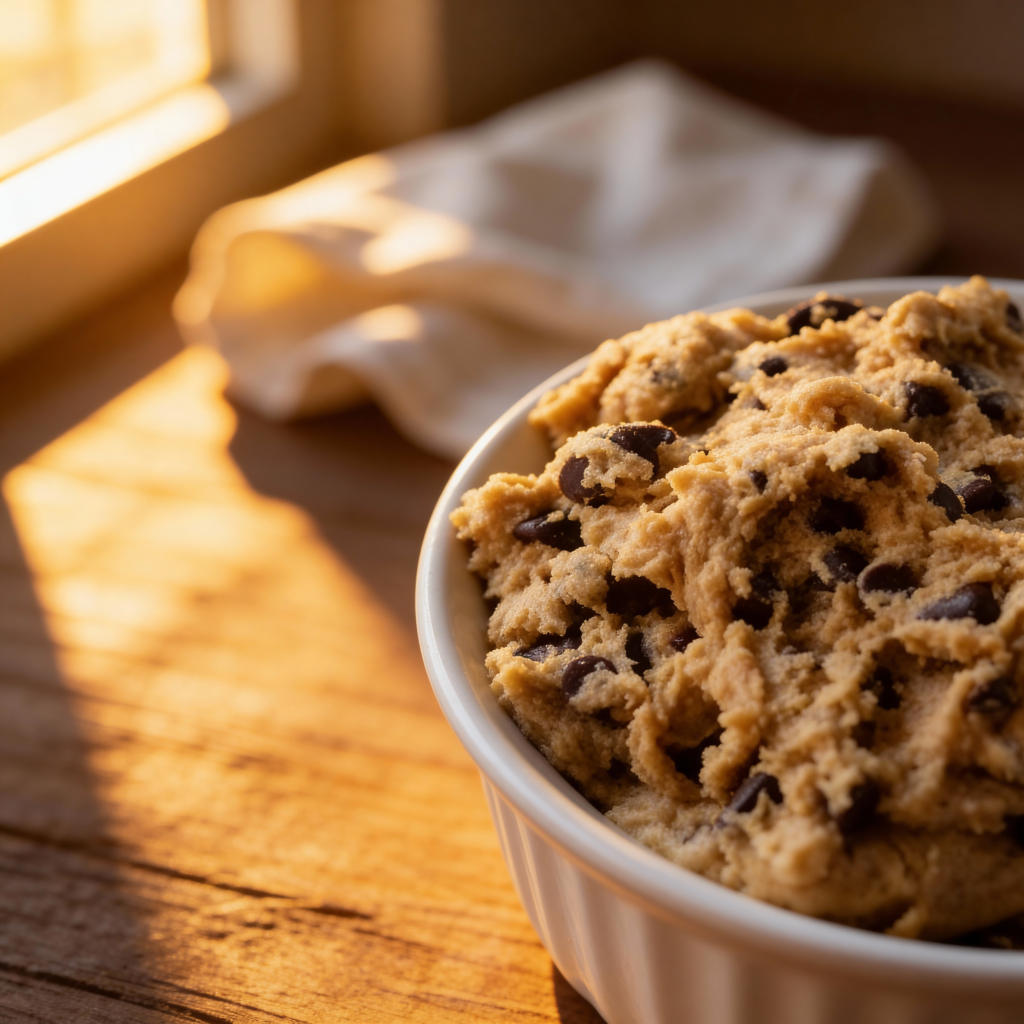 Eggless cookie dough - creamy, chocolate chip studded - irresistible single serving scoop