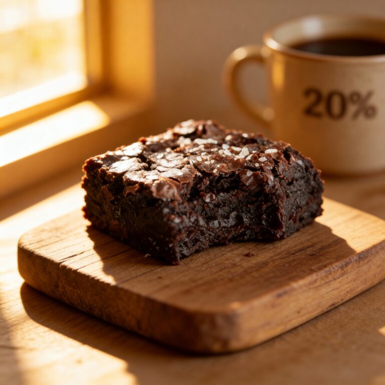 Fudgy Vegan Brownies - ultra close-up of a single brownie with shiny crackly crust and rich chocolate texture. Appetite-in...