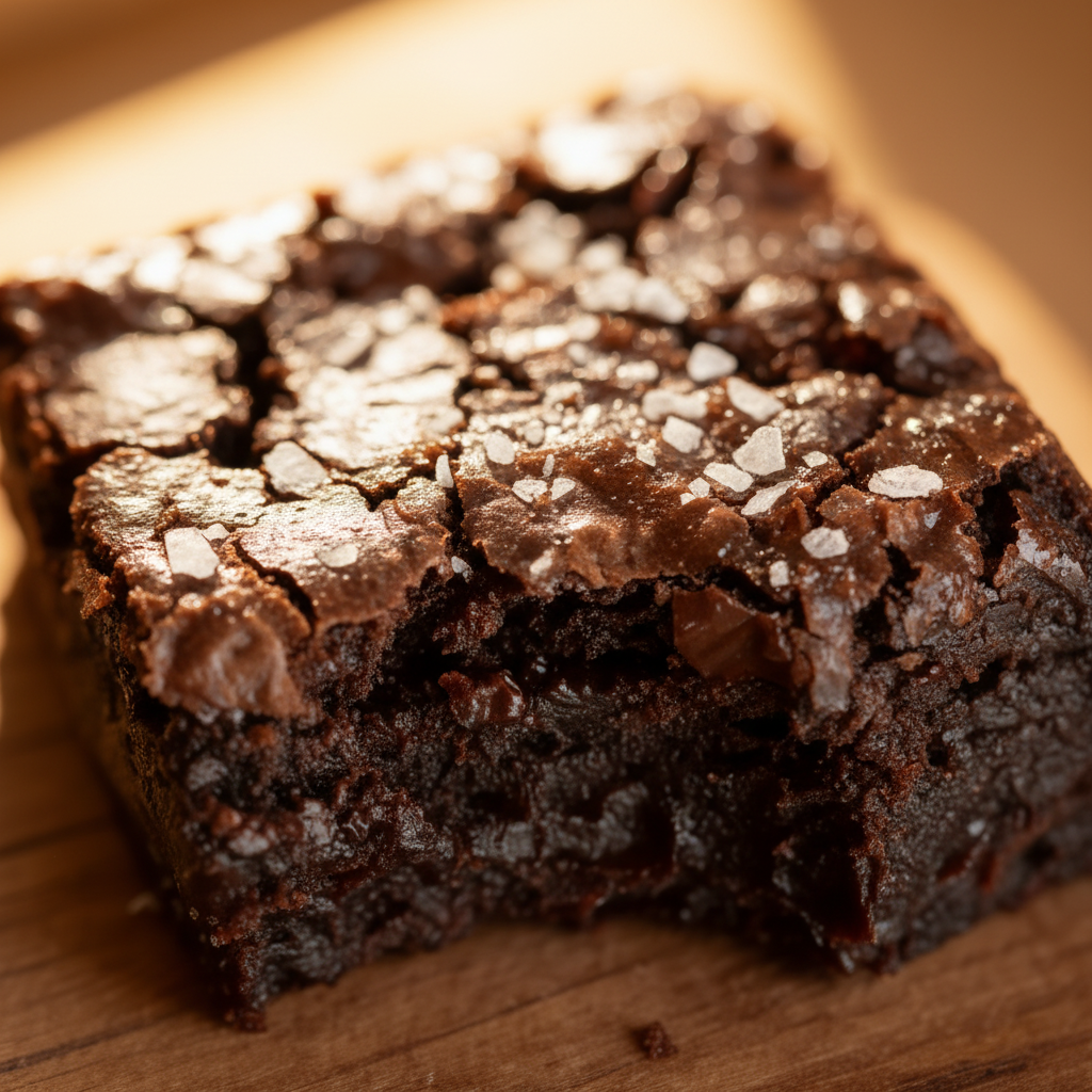 Fudgy Vegan Brownies - extreme macro detail of crackly crust and fudgy interior with melted chocolate chip, captured from ...