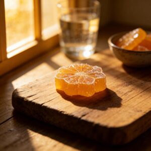 Homemade Orange Candy - translucent candied orange slice - glossy chewy texture