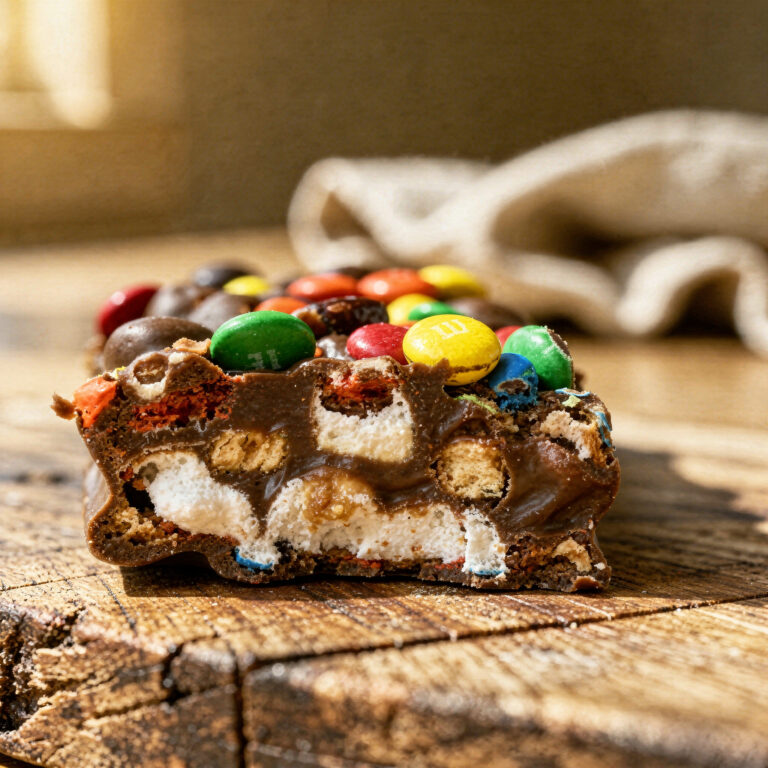 M&M's Marshmallow Dream Bars - chewy, gooey texture with colorful M&M's close-up