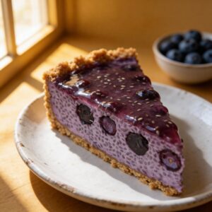No-Bake Blueberry Chia Seed Pie - vibrant purple filling - smooth jelly-like texture with crisp crust